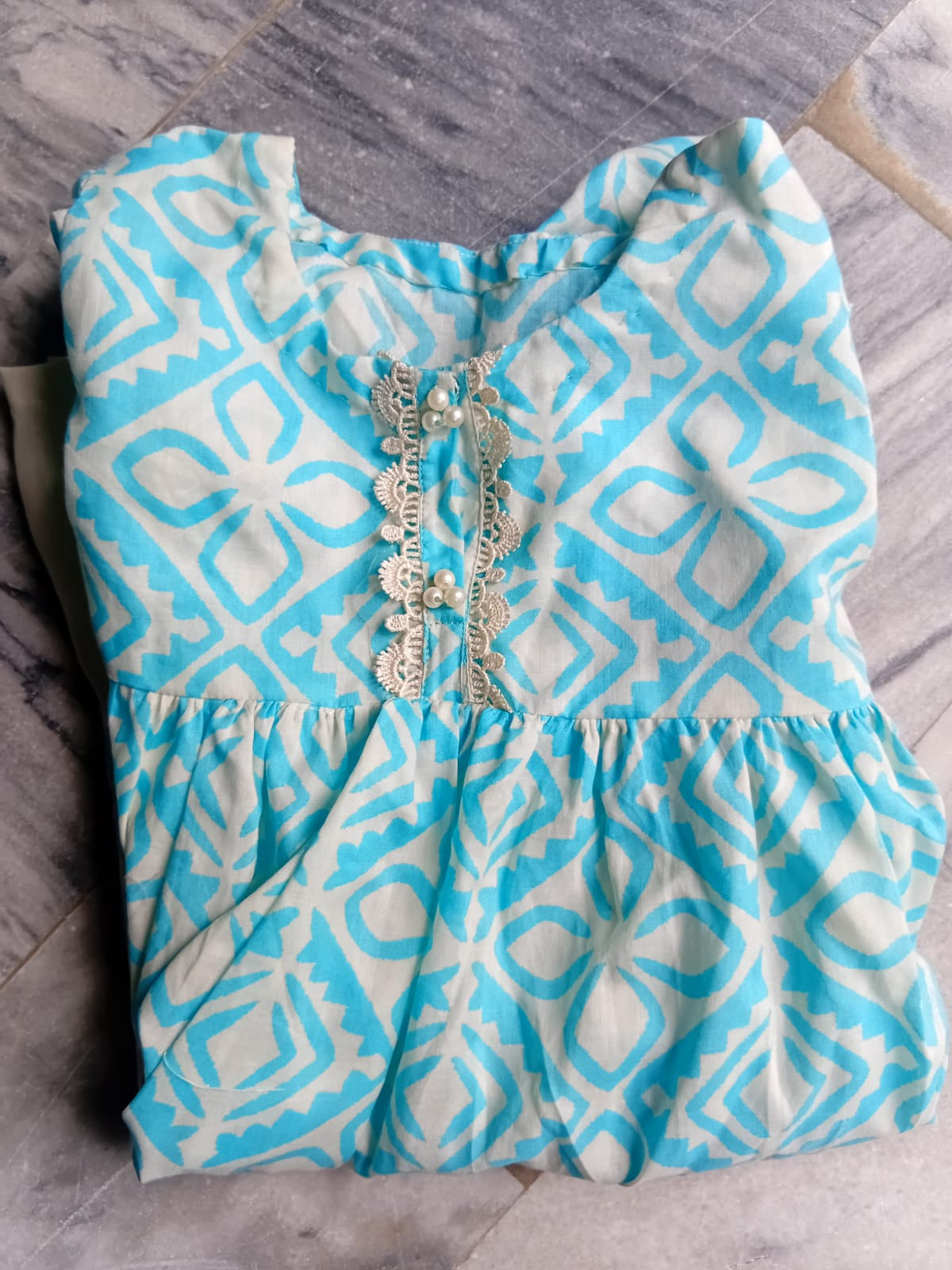 Stitched Blue and white frock for babies