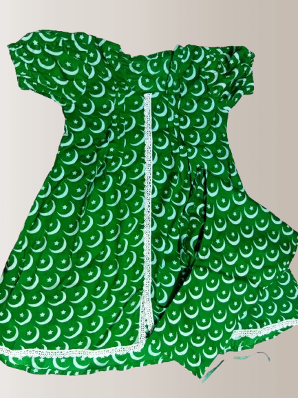 2 Piece Stitched 14th August Green Lawn stitched dress for girls