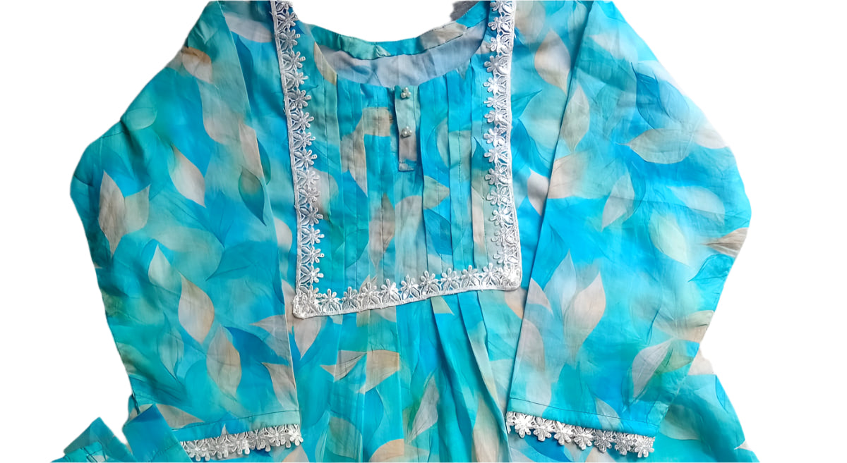 2 Piece Lawn stitched dress for girls - Leafy Green 28
