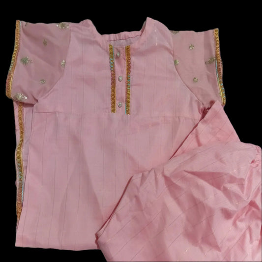 2 Piece Lawn stitched dress for girls Pink 26