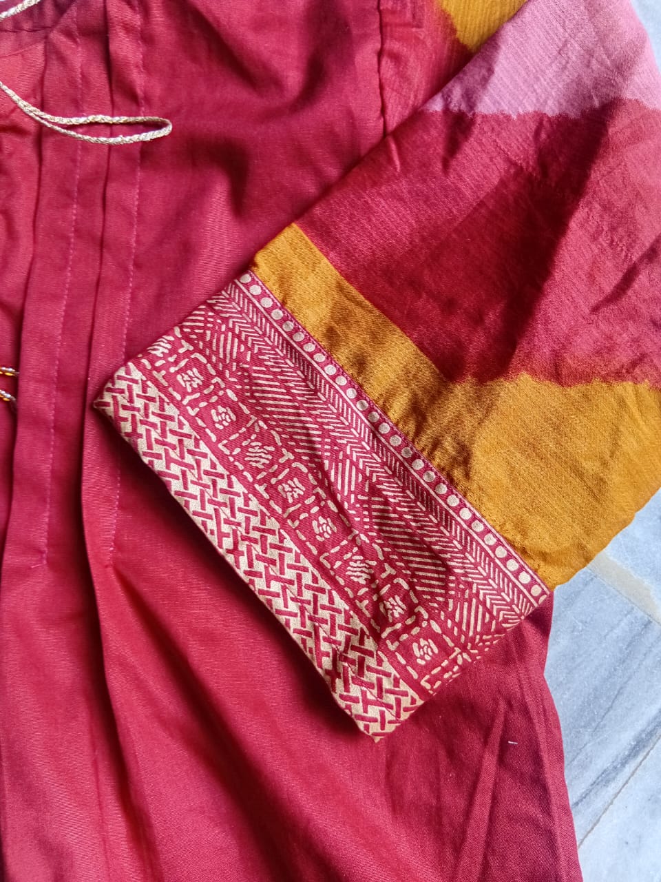 Stitched red lawn shirt for girls