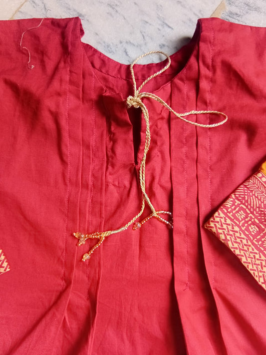 Stitched red lawn shirt for girls