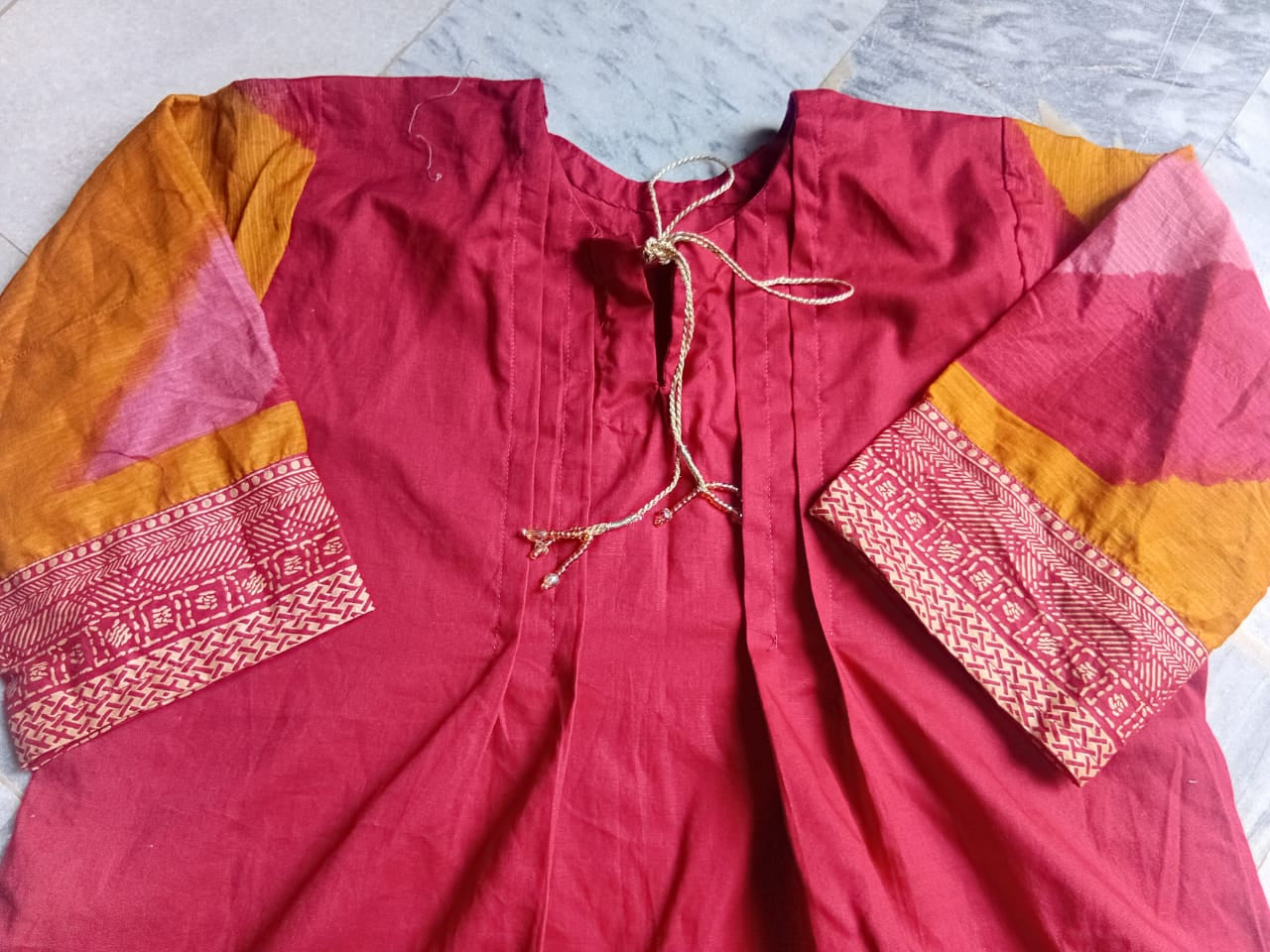 Stitched red lawn shirt for girls