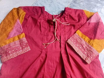 Stitched red lawn shirt for girls