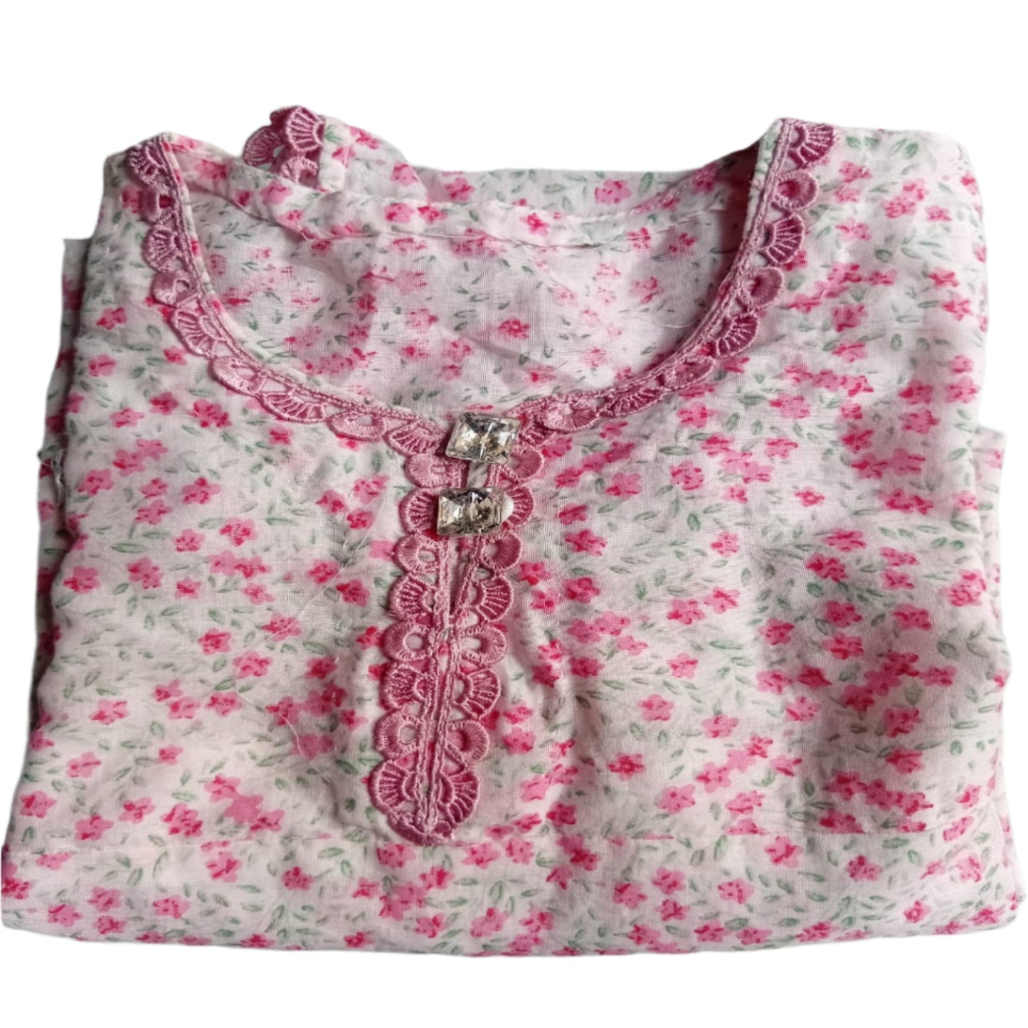 Stitched White floral Shirt for Girls