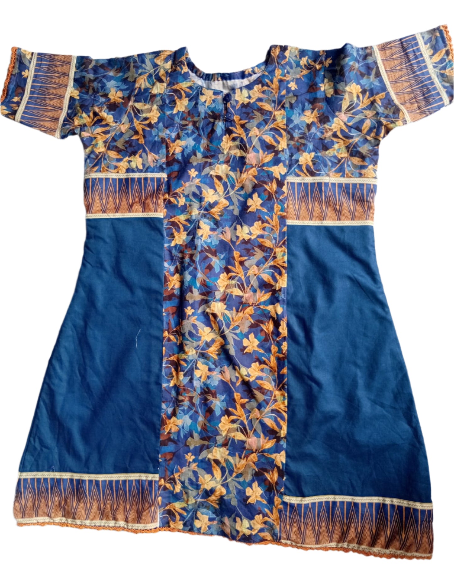 Stitched Blue floral Shirt for Girls