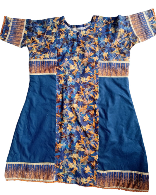 Stitched Blue floral Shirt for Girls
