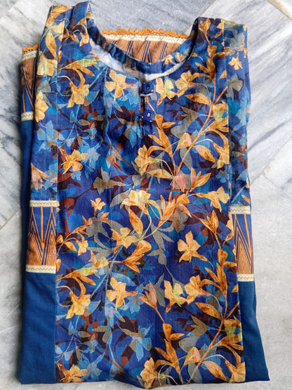 Stitched Blue floral Shirt for Girls