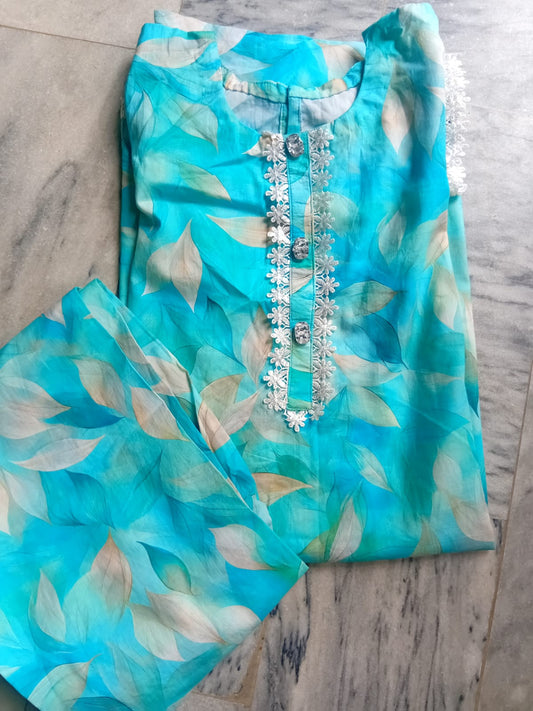 2 Piece Lawn stitched dress for girls Leafy green 26