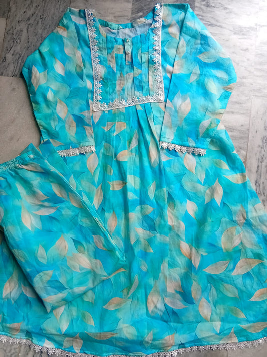 2 Piece Lawn stitched dress for girls - Leafy Green 28